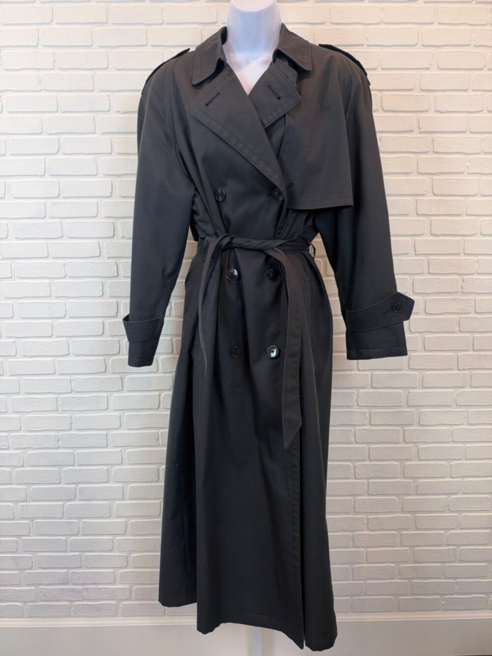 Vintage Austin Reed Trench Coat Belted Double-Breasted Black 8